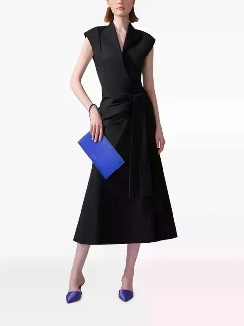 Carolina Herrera Black Wrap Style Midi Dress